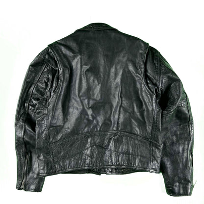 80s Black Leather Biker Jacket- M