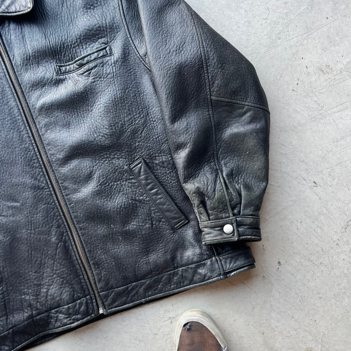00s Patina Black Leather Jacket- XL