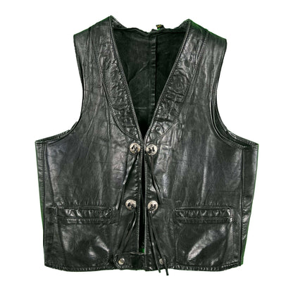 90s USA Canada Relations Black Leather Biker Vest- S