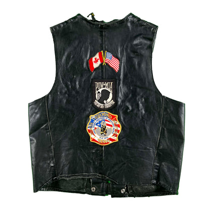 90s USA Canada Relations Black Leather Biker Vest- S