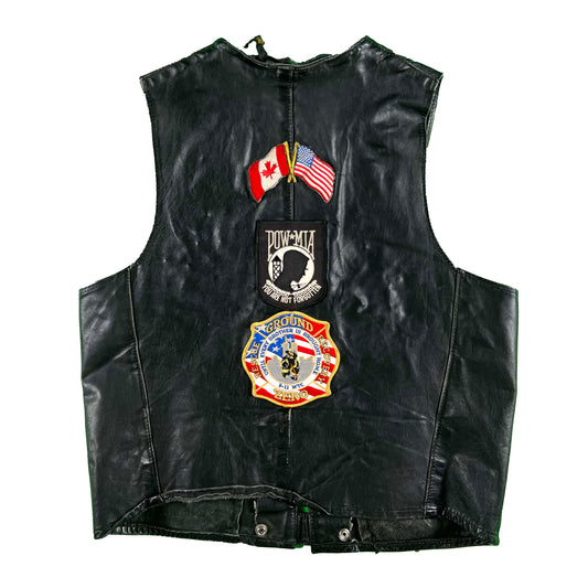 90s USA Canada Relations Black Leather Biker Vest- S