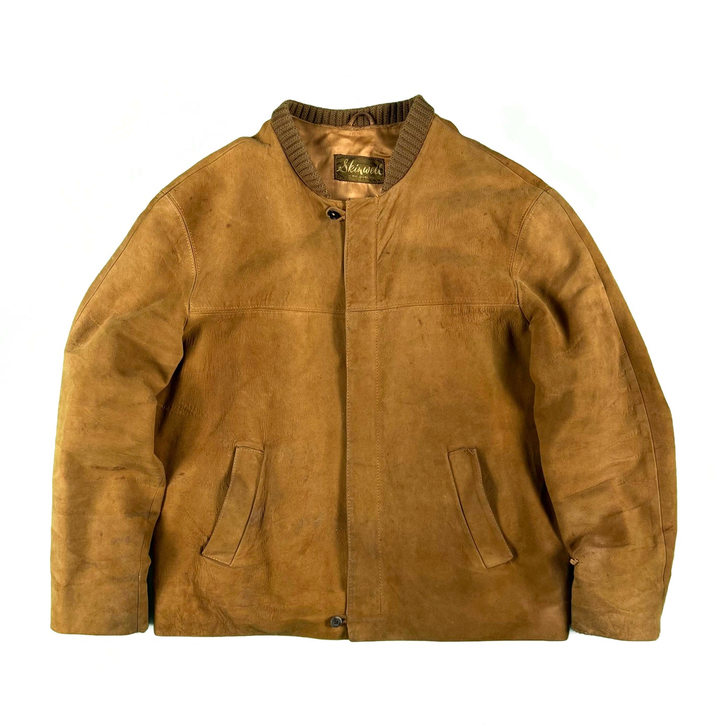 40s/50s Tan Suede Leather Bomber Jacket- L