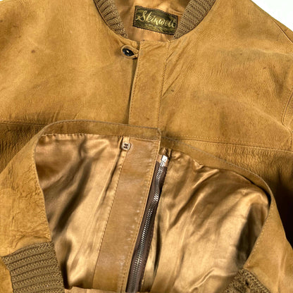 40s/50s Tan Suede Leather Bomber Jacket- L