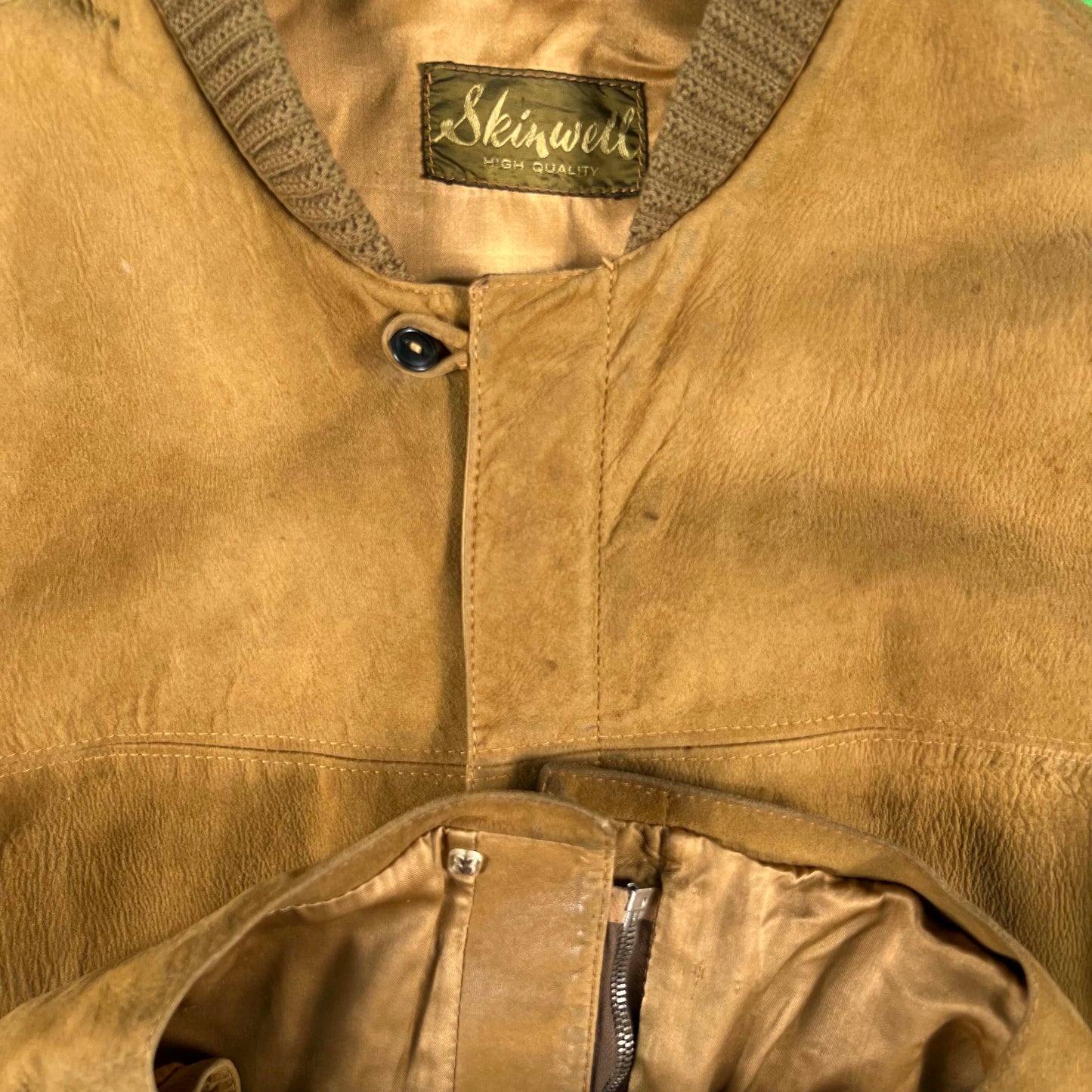 40s/50s Tan Suede Leather Bomber Jacket- L