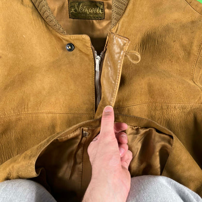 40s/50s Tan Suede Leather Bomber Jacket- L