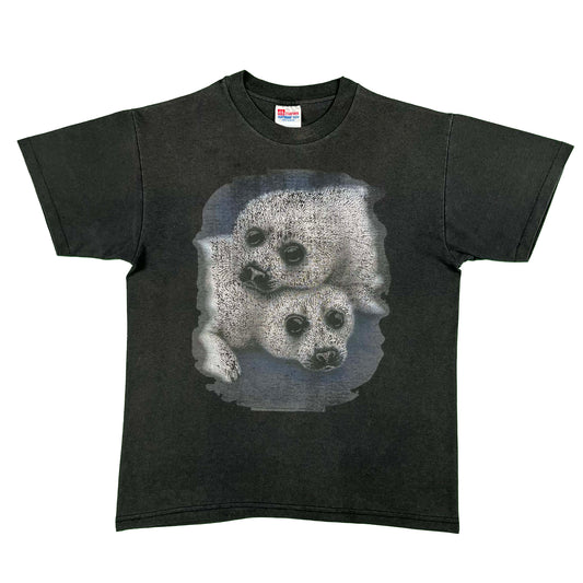 90s Cute Seals Faded Black Tee- M