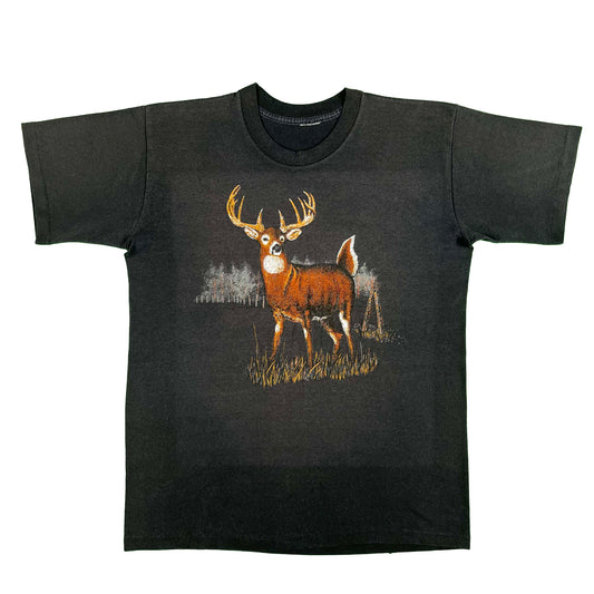 90s Sun Faded Black Deer Tee- L