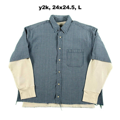 Vintage Gap Cropped Plaid Shirt & Waffle Knit Thermals- SELECT COMBO