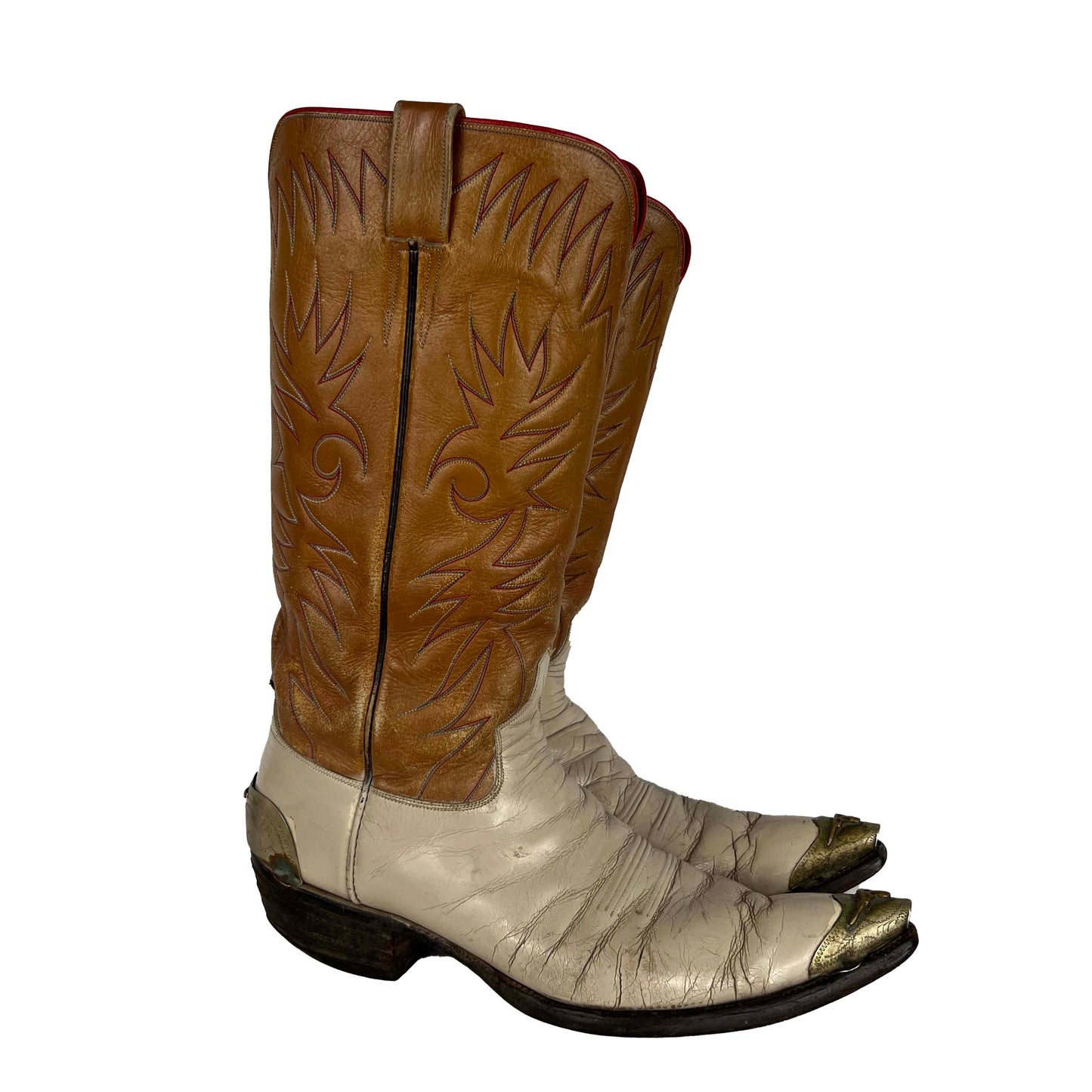 80s Two Tone Metal Longhorn Detailed Cowboy Boots- 11 M's, 12.5 W's