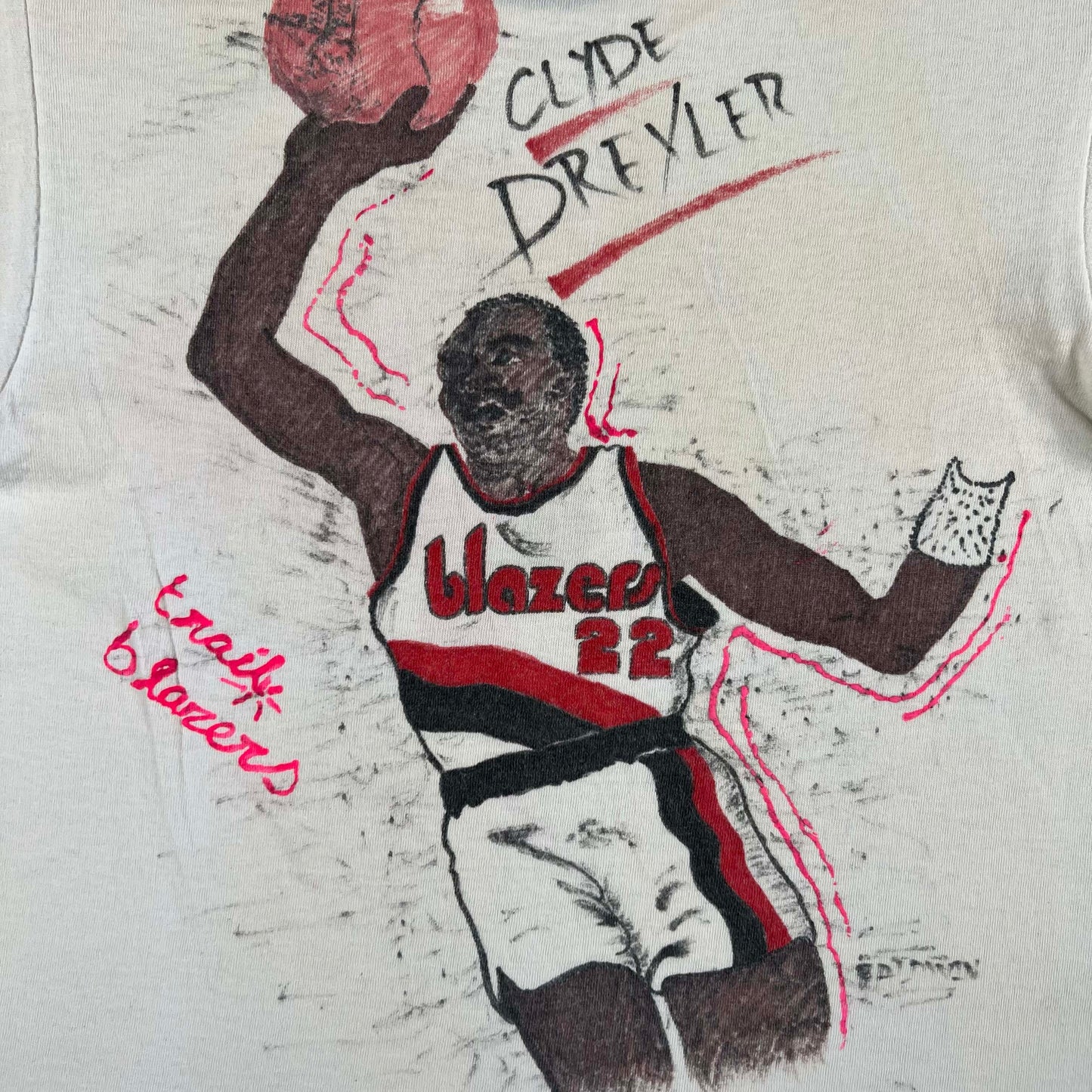 90s Trail Blazers Clyde Drexler Hand Drawn Tee- S