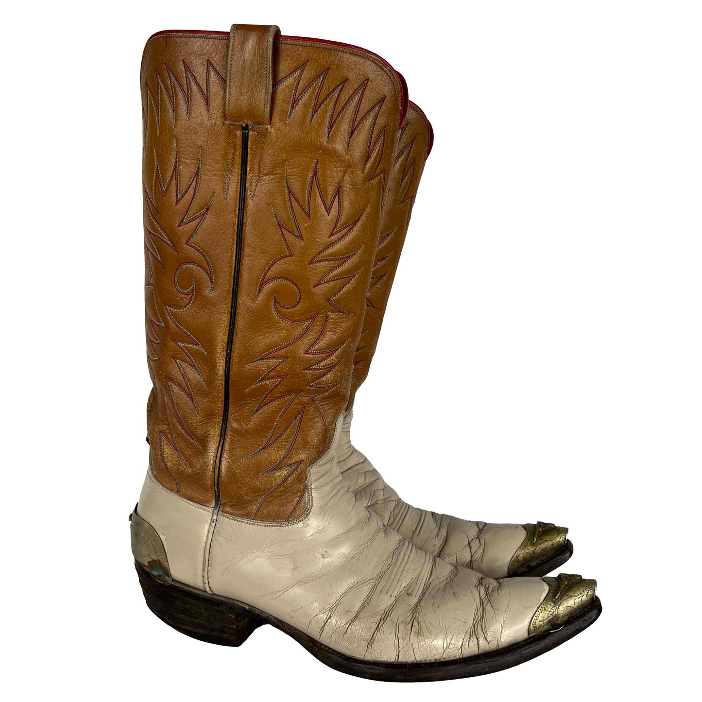 80s Two Tone Metal Longhorn Detailed Cowboy Boots- 11 M's, 12.5 W's