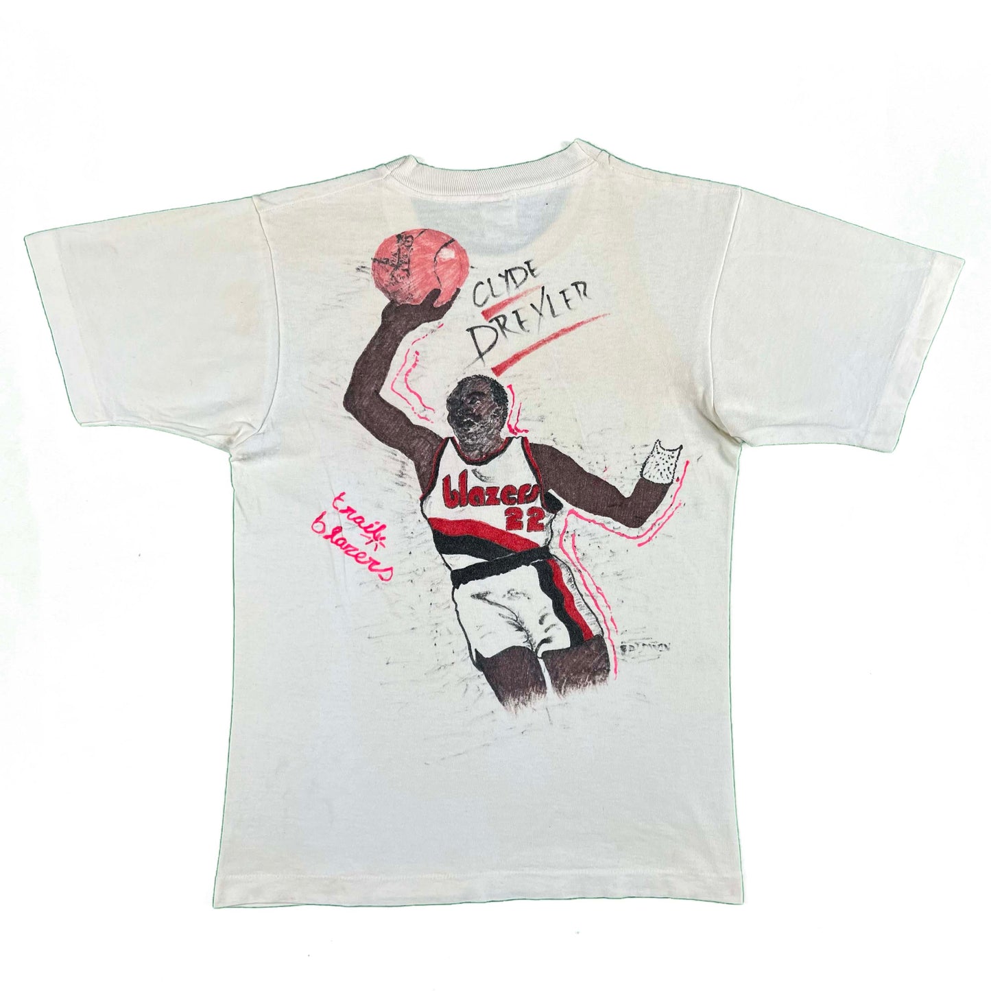 90s Trail Blazers Clyde Drexler Hand Drawn Tee- S