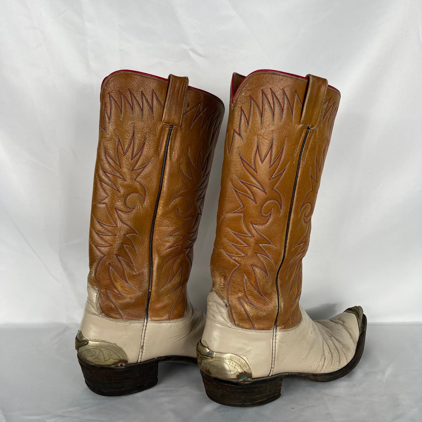 80s Two Tone Metal Longhorn Detailed Cowboy Boots- 11 M's, 12.5 W's