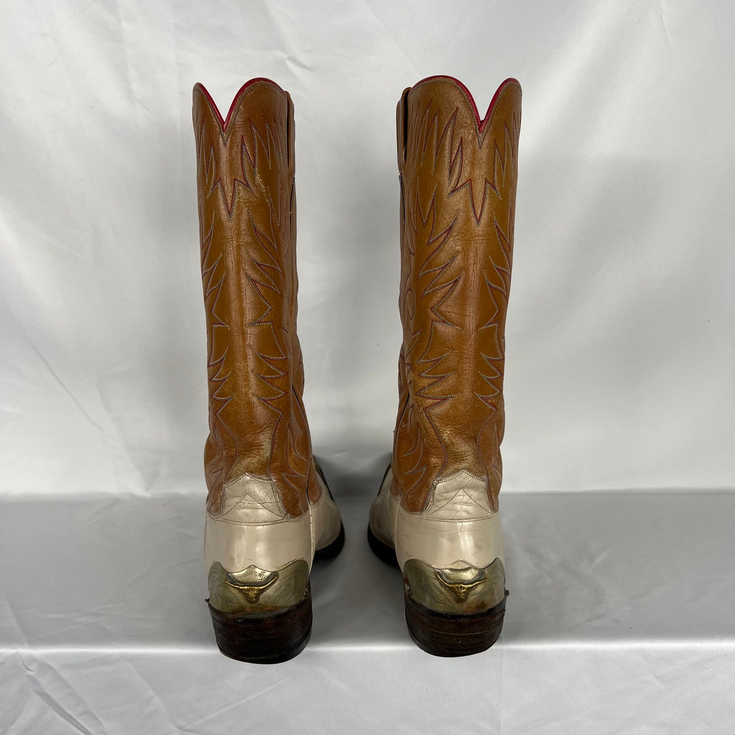 80s Two Tone Metal Longhorn Detailed Cowboy Boots- 11 M's, 12.5 W's