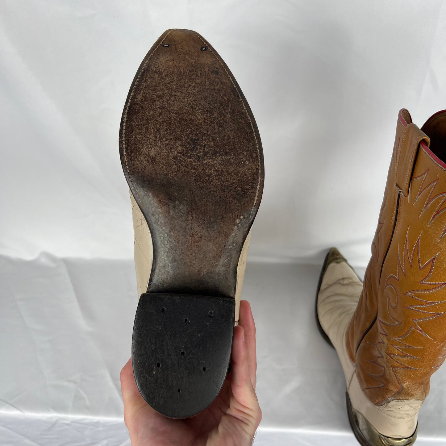 80s Two Tone Metal Longhorn Detailed Cowboy Boots- 11 M's, 12.5 W's