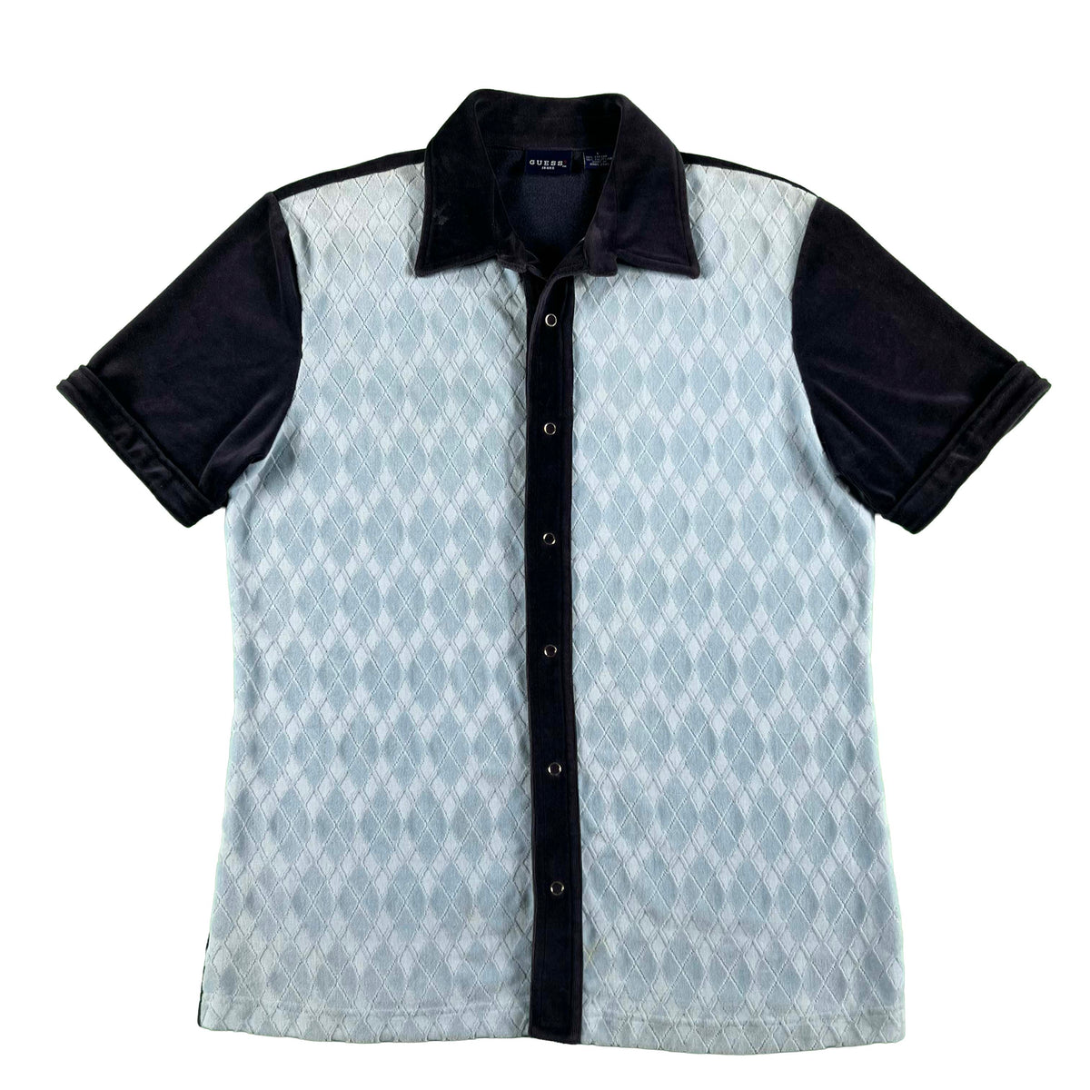 90s Guess Two Tone Blue Velour Shirt- L
