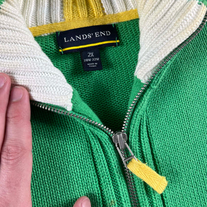 Lands' End Green Apple Cotton Knit z/u Cardigan- XL