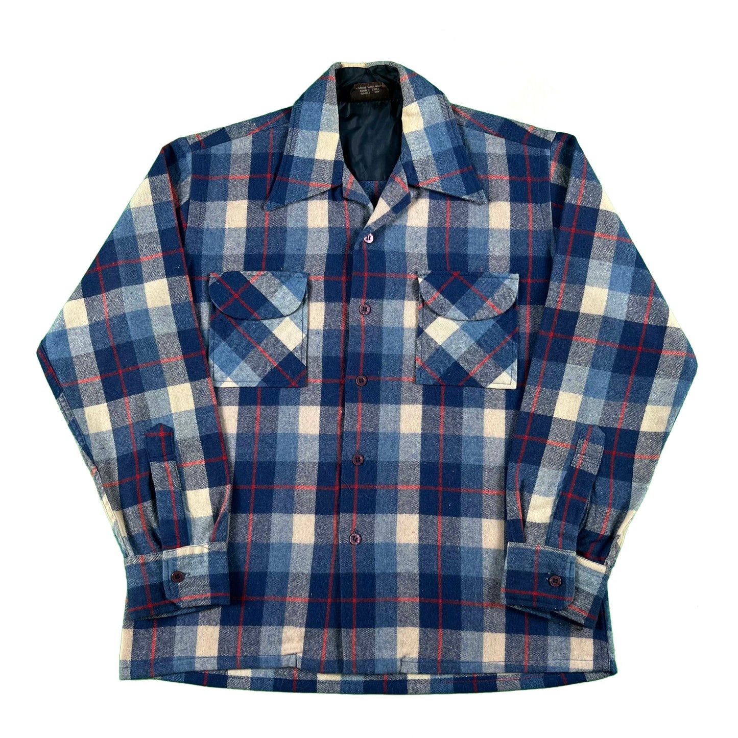 70s Wool Loop Collar Flannel Board Shirt- M