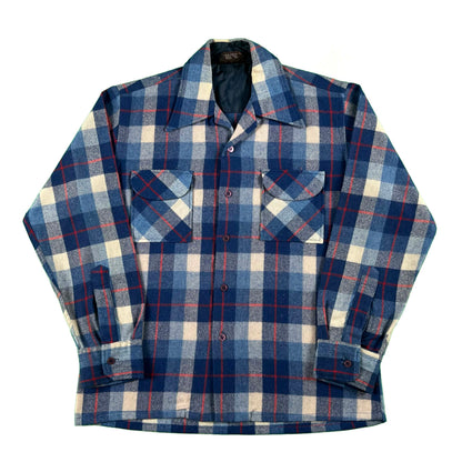 70s Wool Loop Collar Flannel Board Shirt- M