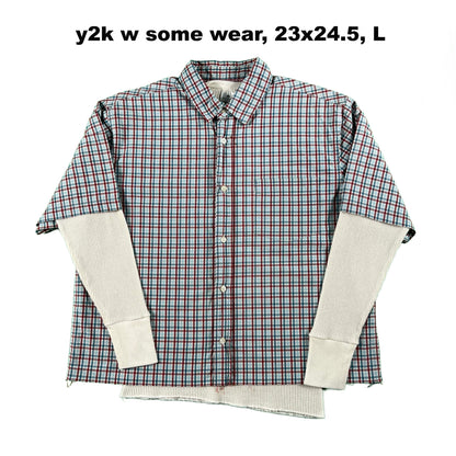 Vintage Old Navy Cropped Plaid Shirt & Waffle Knit Thermals- SELECT COMBO