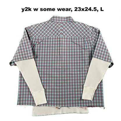 Vintage Old Navy Cropped Plaid Shirt & Waffle Knit Thermals- SELECT COMBO