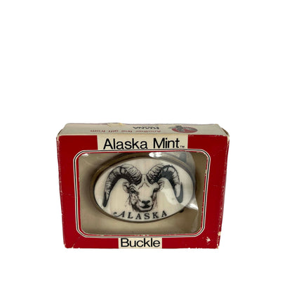 80s Alaska Ram Buckle Acorn Leather Belt- 34"-38"