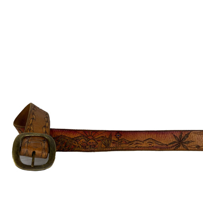70s Weed and Mushrooms Leather Belt- 30"-32"