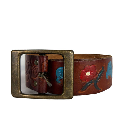 70s Hand Painted Mushroom Leather Belt- 25"-28"