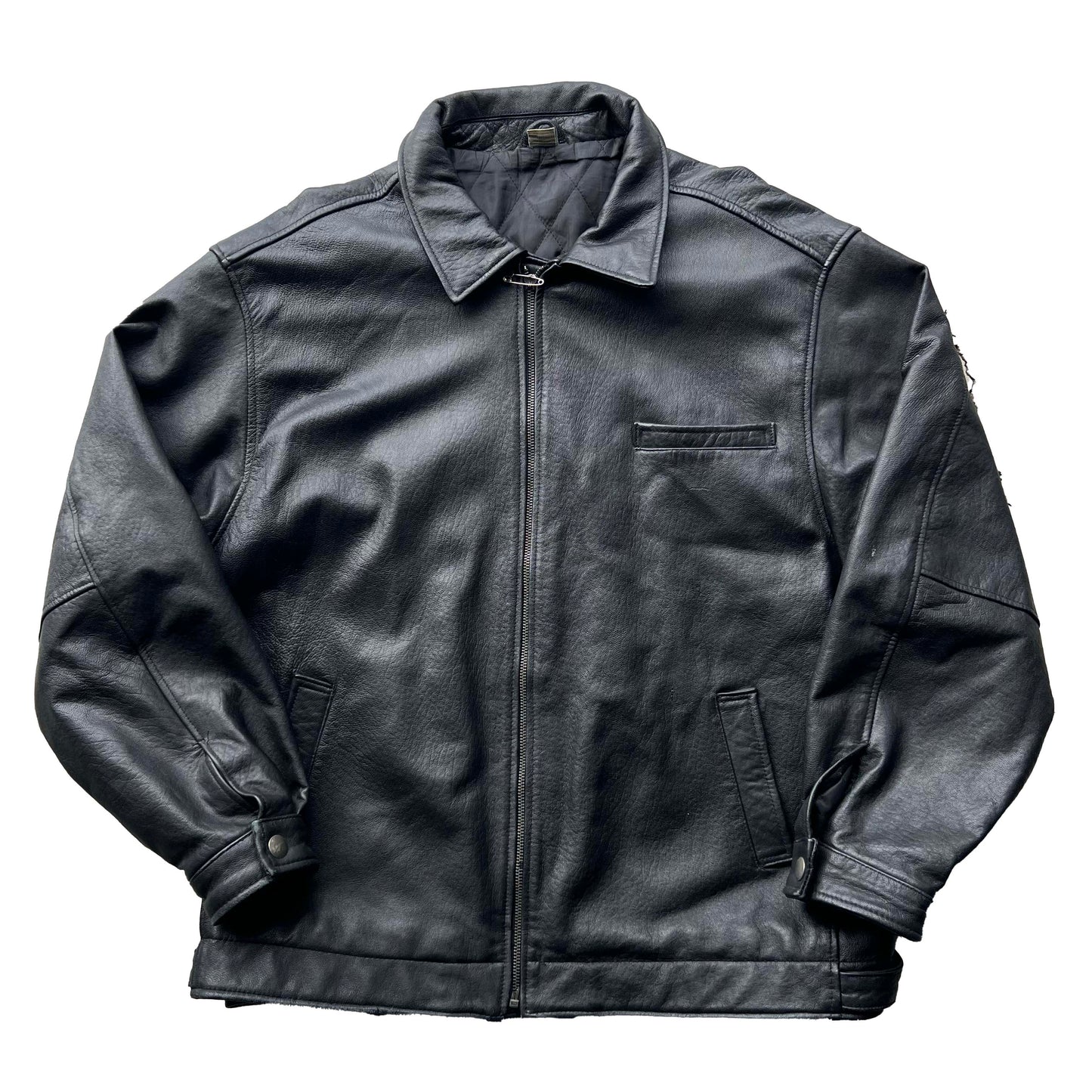 90/00s Black Leather Trucker Jacket- XL
