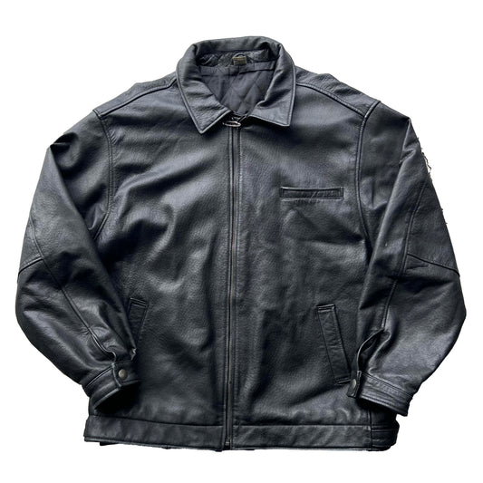 90/00s Black Leather Trucker Jacket- XL