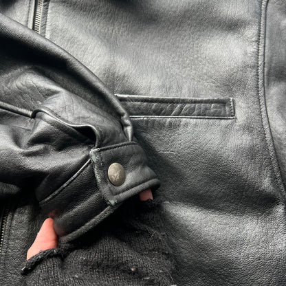 90/00s Black Leather Trucker Jacket- XL