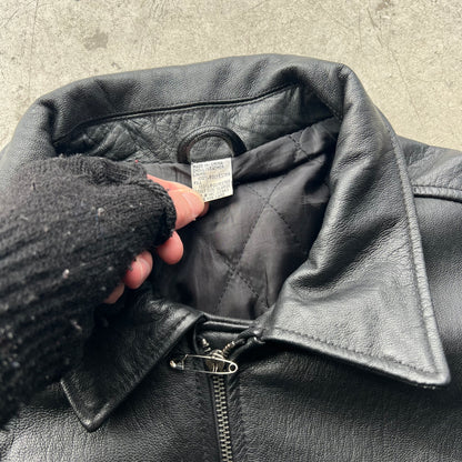 90/00s Black Leather Trucker Jacket- XL