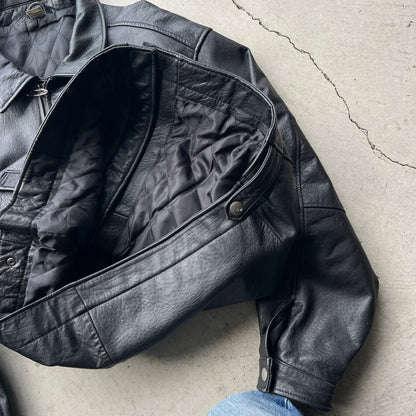 90/00s Black Leather Trucker Jacket- XL