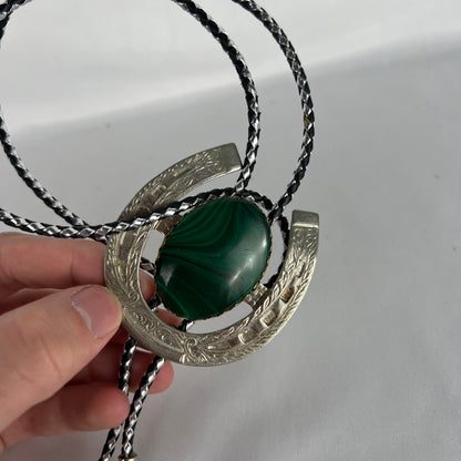 60s Silver and Swirled Emerald Bolo Tie