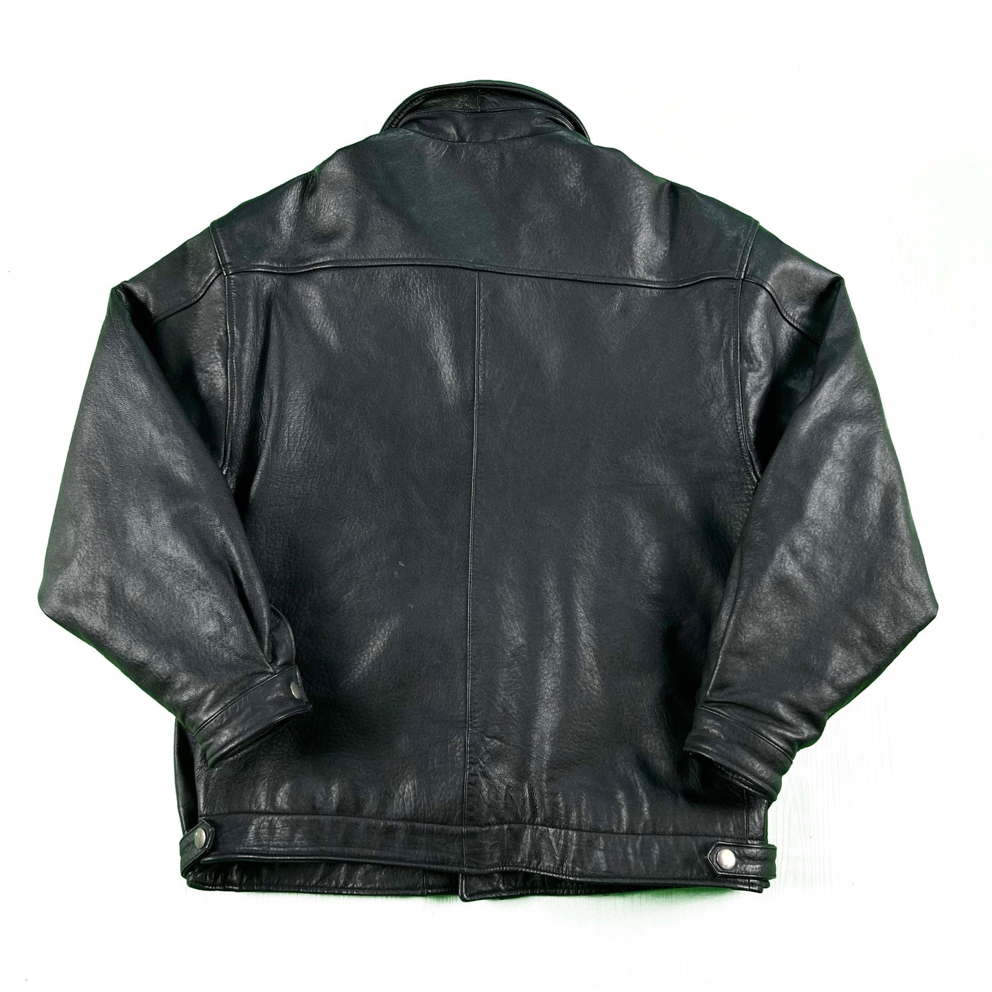 90/00s Black Leather Trucker Jacket- XL