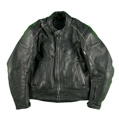 00s Tourmaster Black Leather Biker Jacket- M