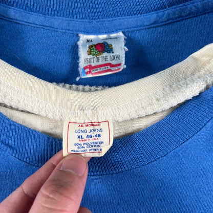 80s Safety Pinned Frat Tee & Waffle Knit Thermal- XL