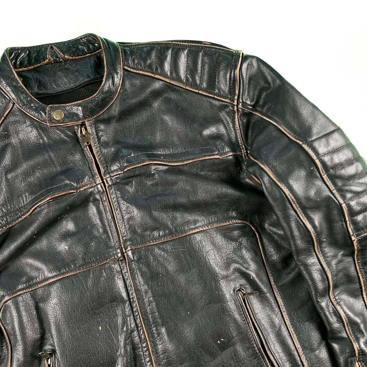 00s Patina Black Leather Biker Jacket- L