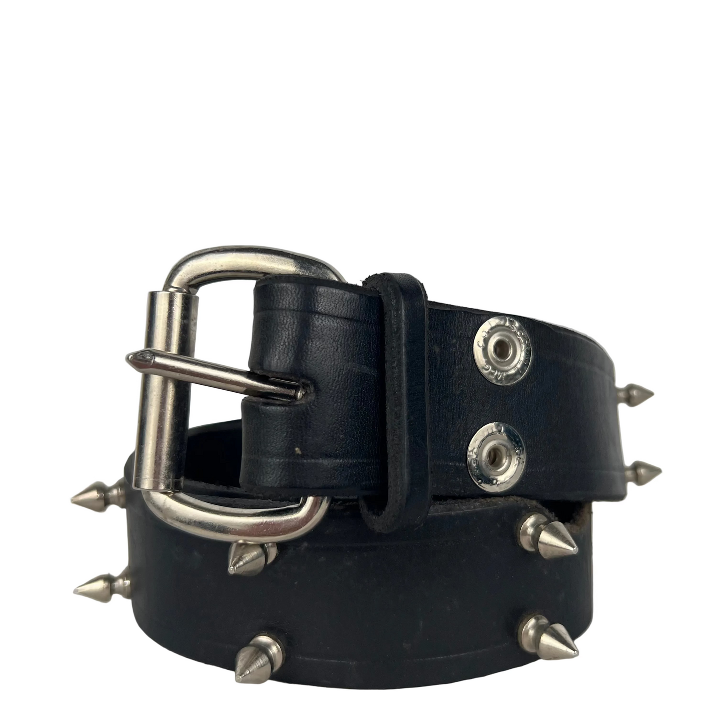 80s Spike Studded Black Leather Belt- 26"-30"
