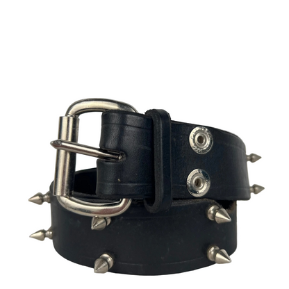 80s Spike Studded Black Leather Belt- 26"-30"