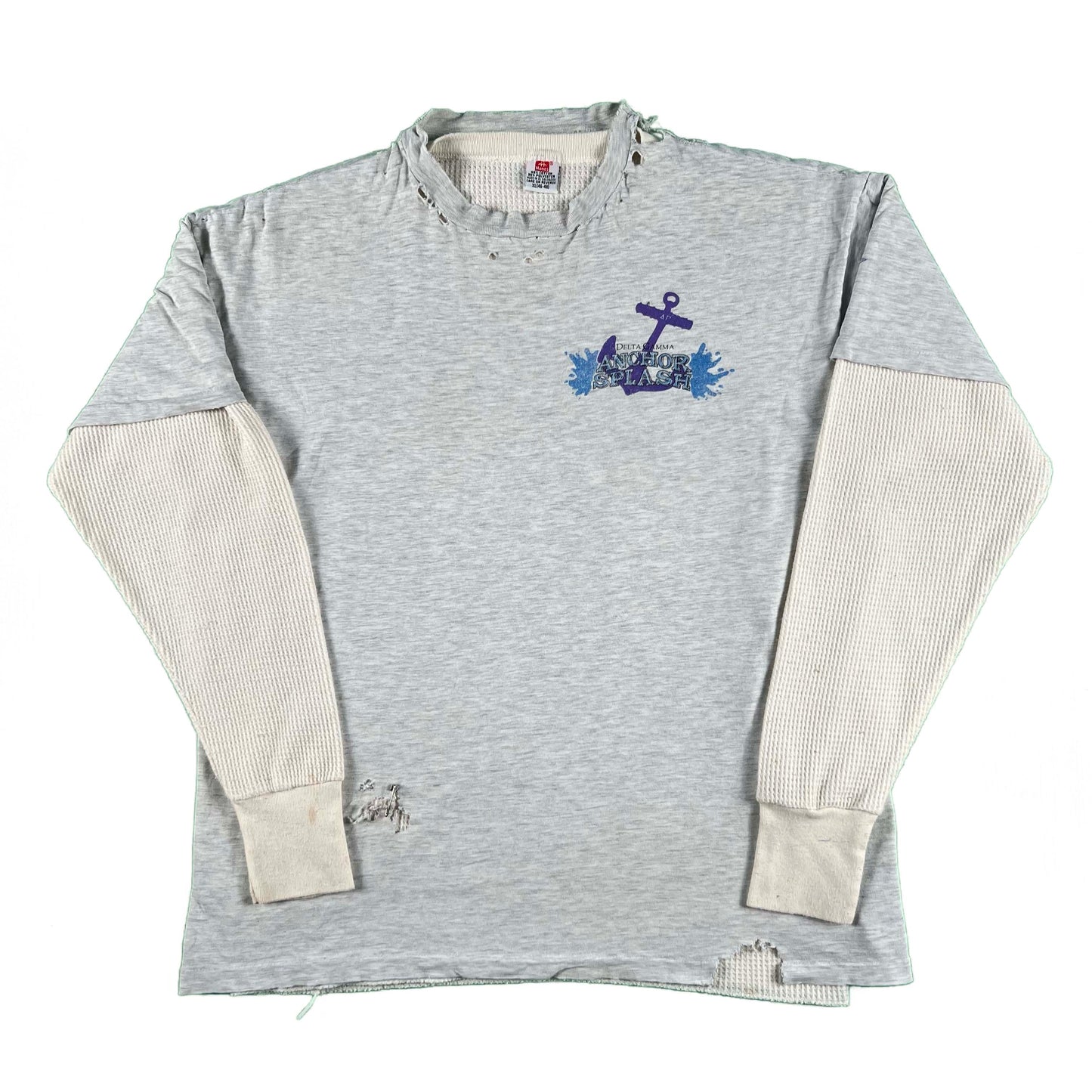 90s Thrashed Stanford Delta Gamma Tee & Waffle Knit Thermal- XL