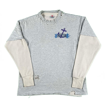 90s Thrashed Stanford Delta Gamma Tee & Waffle Knit Thermal- XL