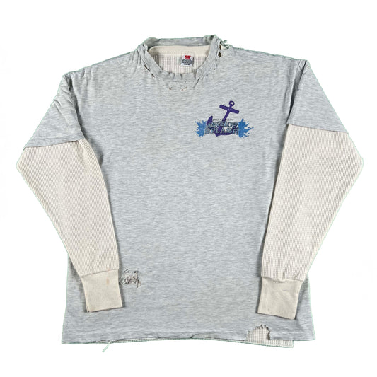 90s Thrashed Stanford Delta Gamma Tee & Waffle Knit Thermal- XL