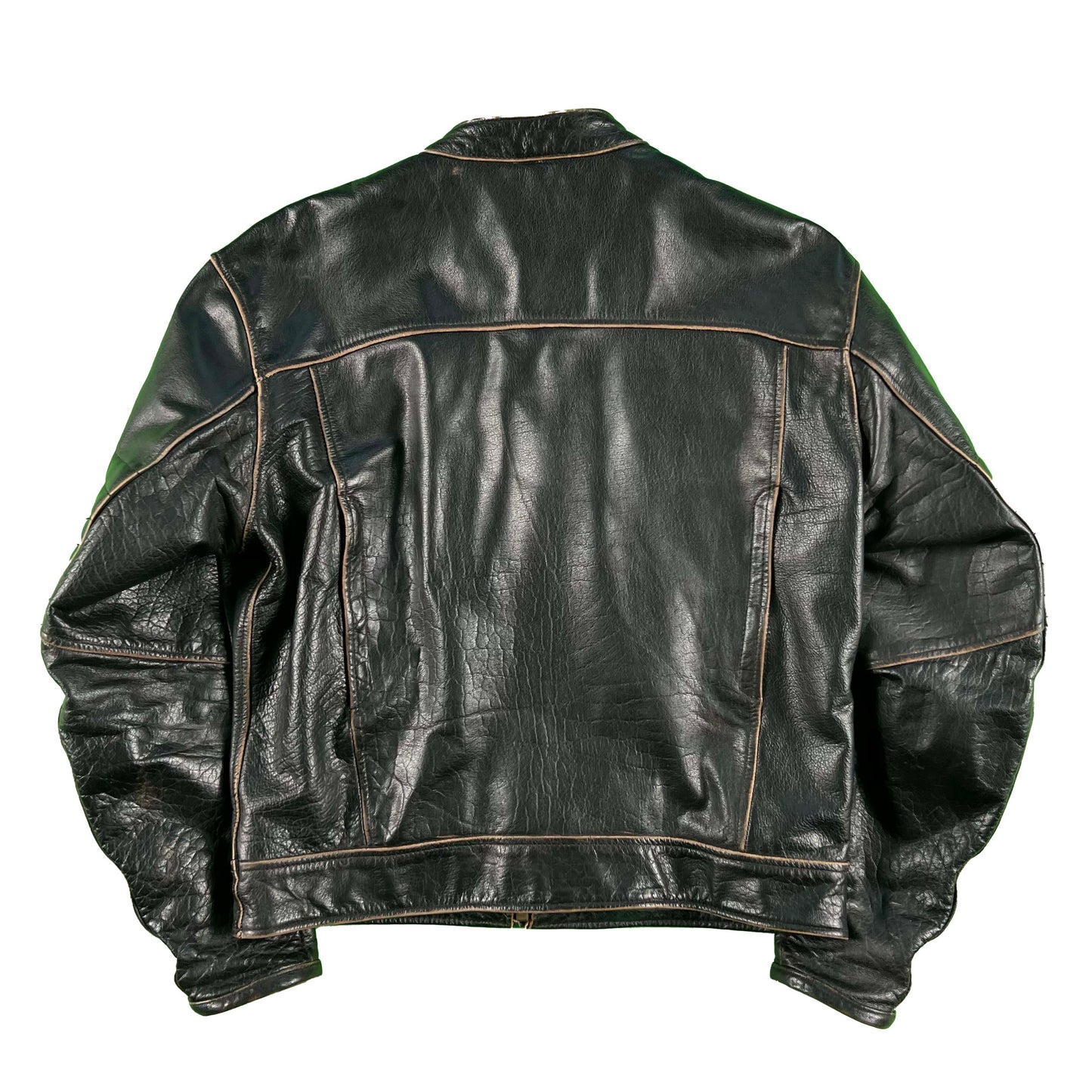 00s Patina Black Leather Biker Jacket- L