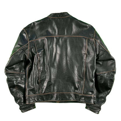 00s Patina Black Leather Biker Jacket- L