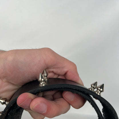 80s Spike Studded Black Leather Belt- 26"-30"