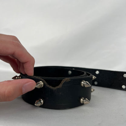 80s Spike Studded Black Leather Belt- 26"-30"