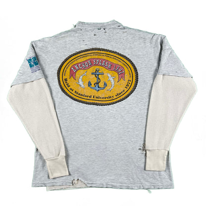 90s Thrashed Stanford Delta Gamma Tee & Waffle Knit Thermal- XL