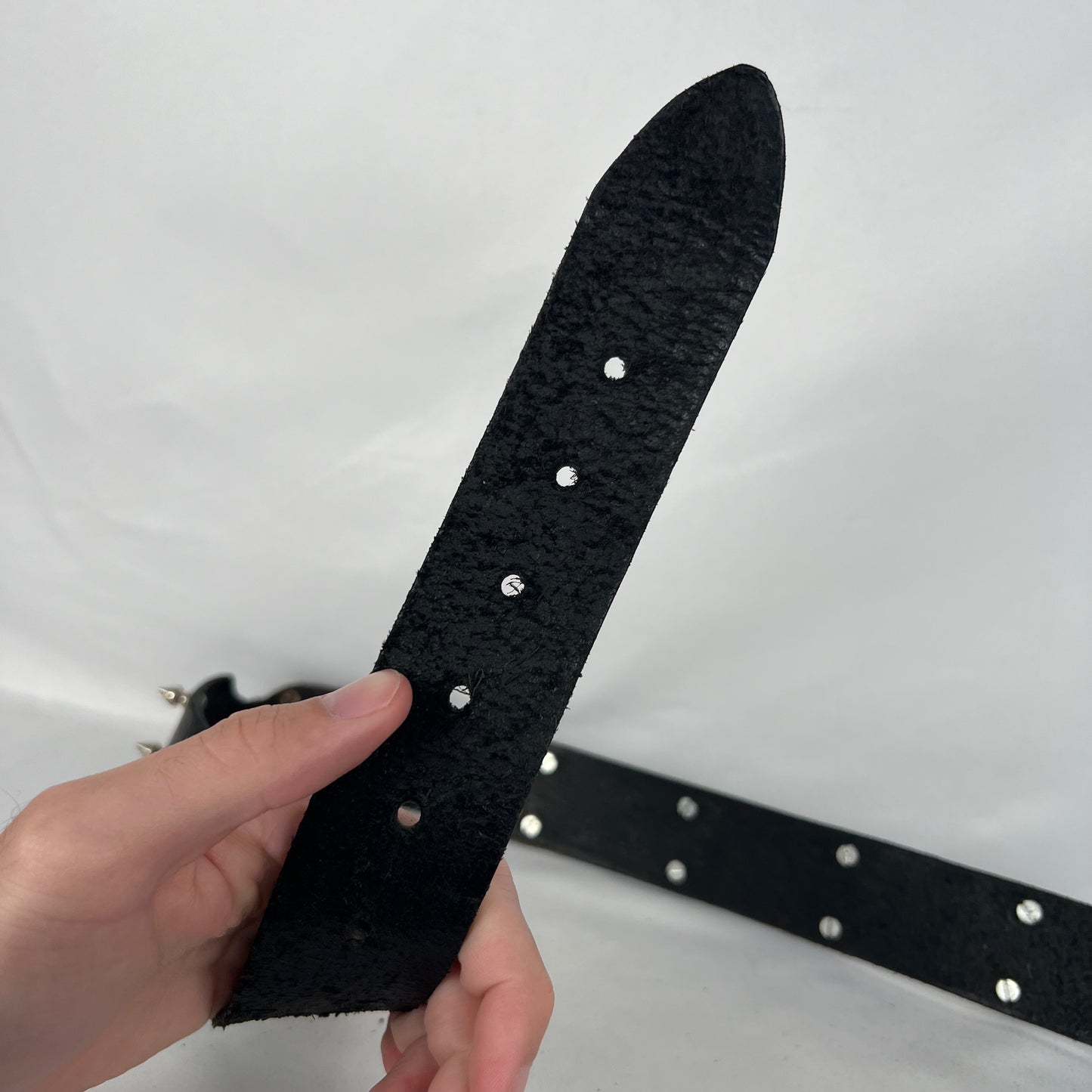 80s Spike Studded Black Leather Belt- 26"-30"