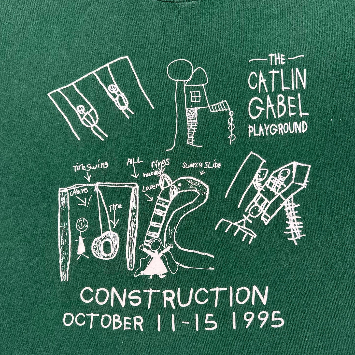 90s Forest Green Playground Construction Tee- XL